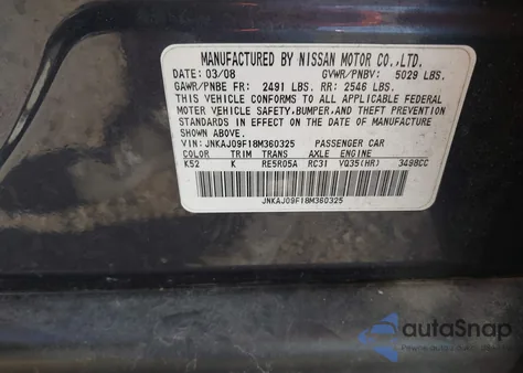 2008 Infiniti Ex35 Journey z USA, uszkodzony, nr VIN JNKAJ09F18M360325